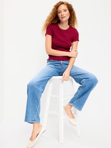 Old Navy Fitted Waffle-Knit Cropped T-Shirt - Red Velvet in Kuwait