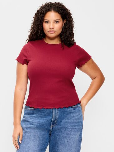 Old Navy Fitted Waffle-Knit Cropped T-Shirt - Red Velvet in Kuwait