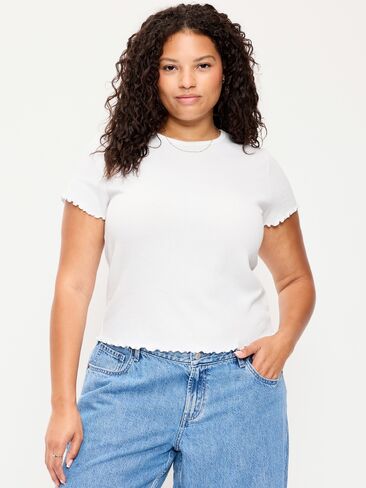 Old Navy Fitted Waffle-Knit Cropped T-Shirt - White Lilies in Kuwait