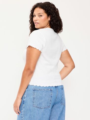 Old Navy Fitted Waffle-Knit Cropped T-Shirt - White Lilies in Kuwait