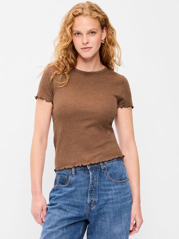Old Navy Fitted Waffle-Knit Cropped T-Shirt - Coco de mer in Kuwait