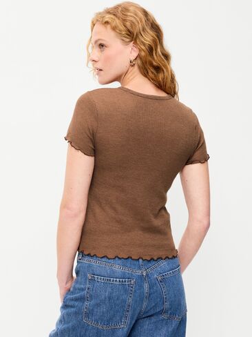 Old Navy Fitted Waffle-Knit Cropped T-Shirt - Coco de mer in Kuwait