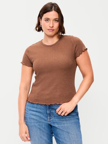 Old Navy Fitted Waffle-Knit Cropped T-Shirt - Coco de mer in Kuwait