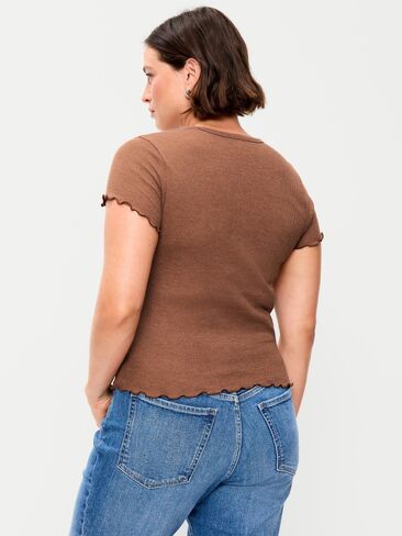 Old Navy Fitted Waffle-Knit Cropped T-Shirt - Coco de mer in Kuwait