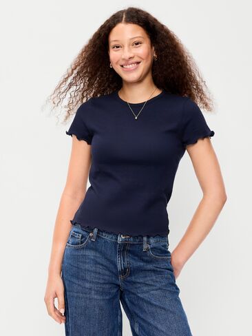 Old Navy Fitted Waffle-Knit Cropped T-Shirt - In the Navy in Kuwait