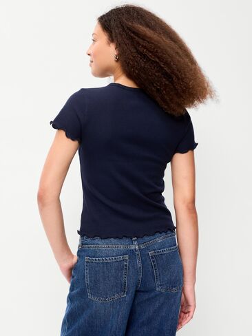 Old Navy Fitted Waffle-Knit Cropped T-Shirt - In the Navy in Kuwait