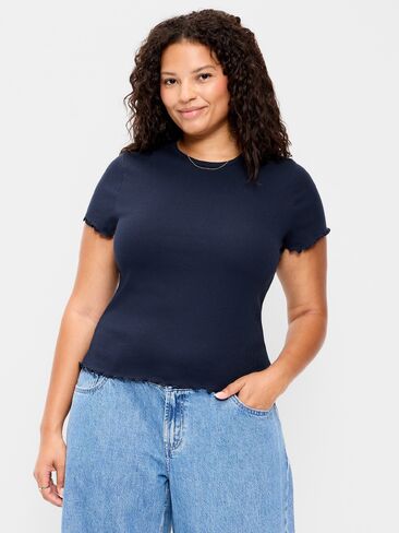 Old Navy Fitted Waffle-Knit Cropped T-Shirt - In the Navy in Kuwait