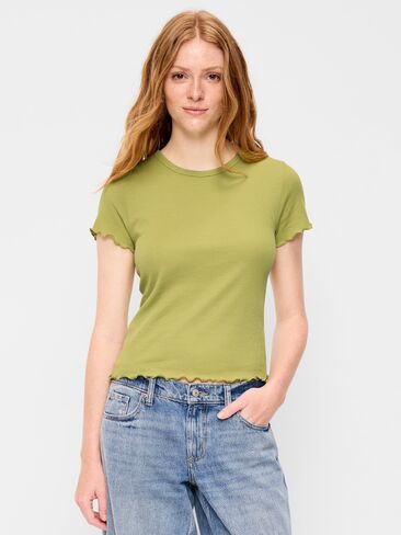 Old Navy Fitted Waffle-Knit Cropped T-Shirt - Wasabi in Kuwait