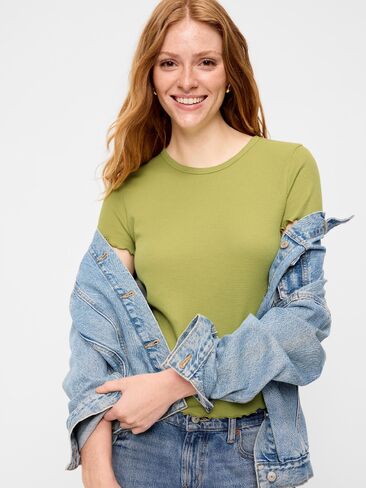 Old Navy Fitted Waffle-Knit Cropped T-Shirt - Wasabi in Kuwait