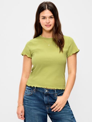 Old Navy Fitted Waffle-Knit Cropped T-Shirt - Wasabi in Kuwait