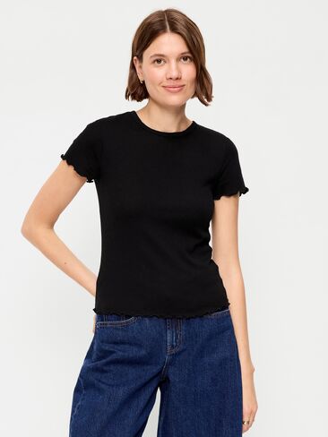 Old Navy Fitted Waffle-Knit Cropped T-Shirt - Black Jack in Kuwait