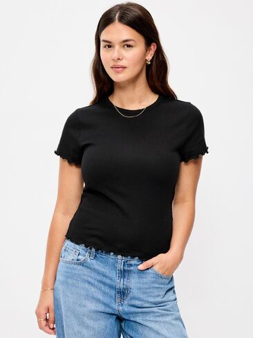 Old Navy Fitted Waffle-Knit Cropped T-Shirt - Black Jack in Kuwait