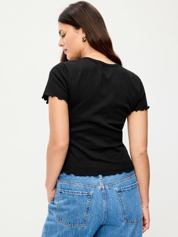 Old Navy Fitted Waffle-Knit Cropped T-Shirt - Black Jack in Kuwait