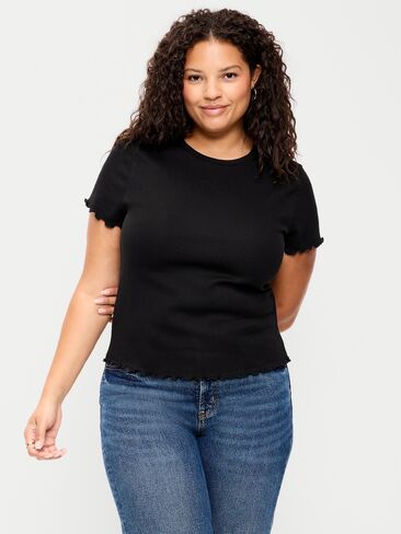 Old Navy Fitted Waffle-Knit Cropped T-Shirt - Black Jack in Kuwait