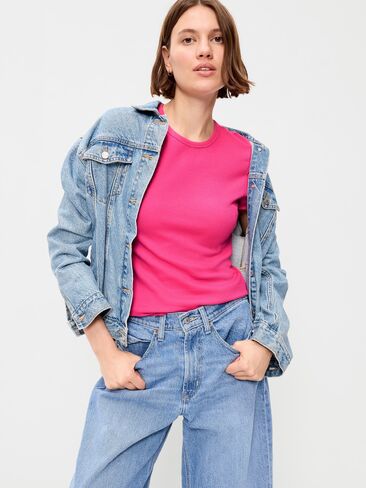 Old Navy Fitted Waffle-Knit Cropped T-Shirt - For Our Fuchsia in Kuwait