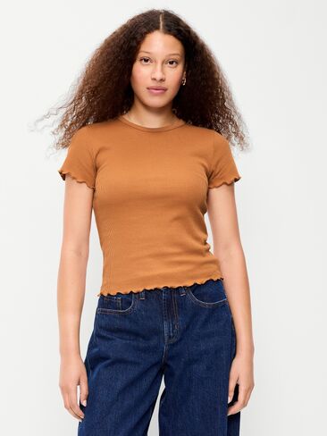 Old Navy Fitted Waffle-Knit Cropped T-Shirt - Soft Bronze in Kuwait