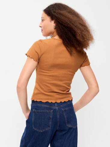 Old Navy Fitted Waffle-Knit Cropped T-Shirt - Soft Bronze in Kuwait