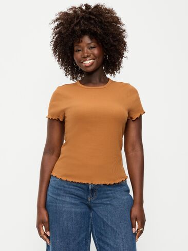 Old Navy Fitted Waffle-Knit Cropped T-Shirt - Soft Bronze in Kuwait