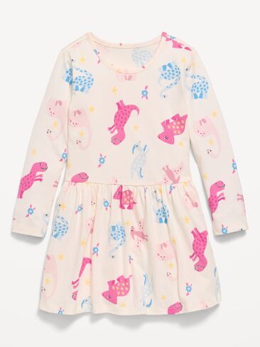 Old Navy Printed Long-Sleeve Dress for Toddler Girls - Dinosaurs in Kuwait
