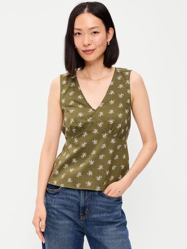 Old Navy Sleeveless V-Neck Tie-Back Top - Green Floral in Kuwait