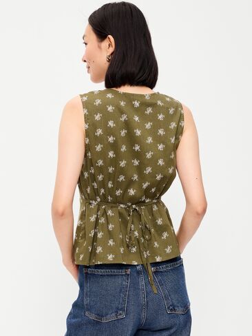 Old Navy Sleeveless V-Neck Tie-Back Top - Green Floral in Kuwait