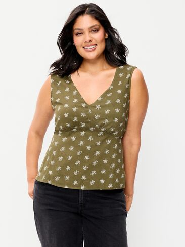 Old Navy Sleeveless V-Neck Tie-Back Top - Green Floral in Kuwait