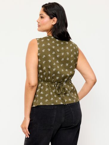 Old Navy Sleeveless V-Neck Tie-Back Top - Green Floral in Kuwait