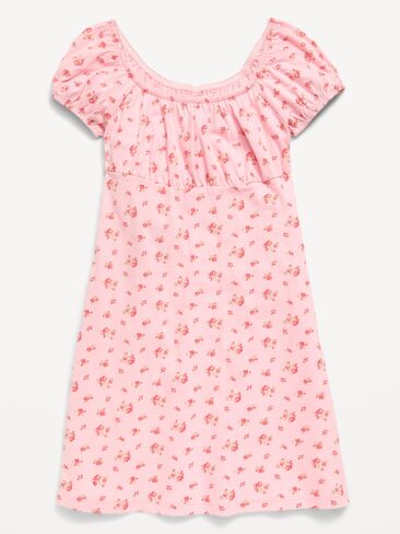 Old Navy Printed Fit and Flare Dress for Girls - Pink Floral in Kuwait