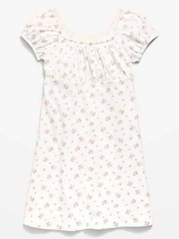 Old Navy Printed Fit and Flare Dress for Girls - White Floral in Kuwait
