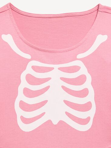 Old Navy Long-Sleeve Graphic Fit and Flare Dress for Girls - Pink Skeleton in Kuwait