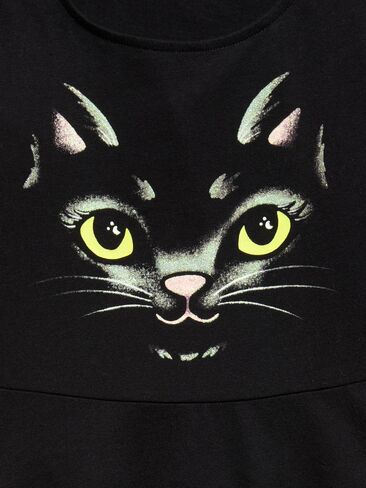 Old Navy Long-Sleeve Graphic Fit and Flare Dress for Girls - Black Cat (Glow-in-the-Dark) in Kuwait