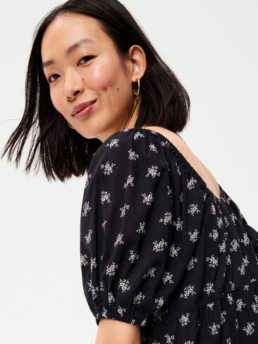 Old Navy Puff-Sleeve Smocked Mini Swing Dress - Black Floral in Kuwait