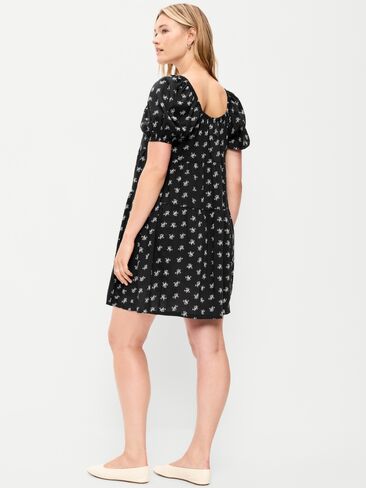 Old Navy Puff-Sleeve Smocked Mini Swing Dress - Black Floral in Kuwait