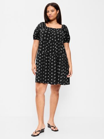Old Navy Puff-Sleeve Smocked Mini Swing Dress - Black Floral in Kuwait