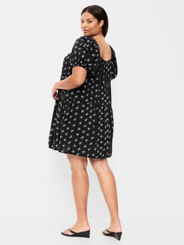 Old Navy Puff-Sleeve Smocked Mini Swing Dress - Black Floral in Kuwait