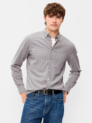 Old Navy Classic Fit Everyday Oxford Shirt - Brown/Blue Plaid in Kuwait