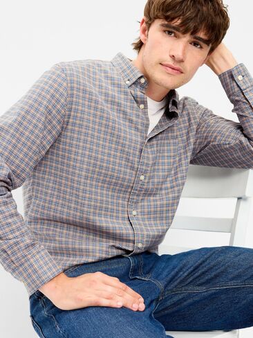 Old Navy Classic Fit Everyday Oxford Shirt - Brown/Blue Plaid in Kuwait