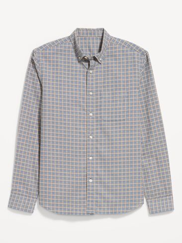 Old Navy Classic Fit Everyday Oxford Shirt - Brown/Blue Plaid in Kuwait