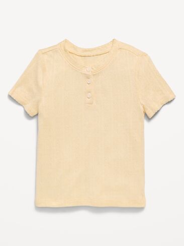 Old Navy Cozy Short-Sleeve Pointelle-Knit Top for Toddler Girls - Cool Almond in Kuwait