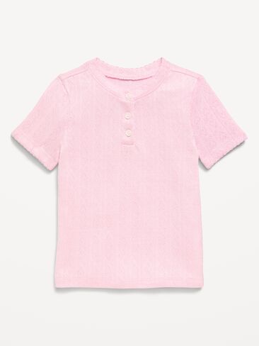 Old Navy Cozy Short-Sleeve Pointelle-Knit Top for Toddler Girls - Blush On You in Kuwait