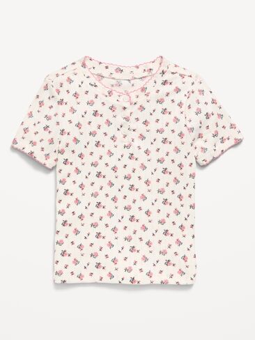 Old Navy Printed Short-Sleeve Pointelle-Knit Top for Toddler Girls - Cream Floral in Kuwait