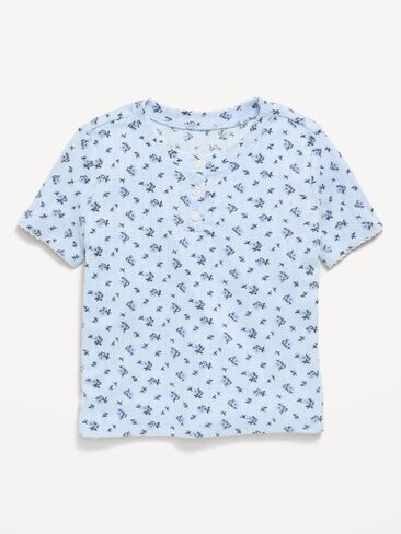 Old Navy Printed Short-Sleeve Pointelle-Knit Top for Toddler Girls - Blue Ditsy Floral in Kuwait