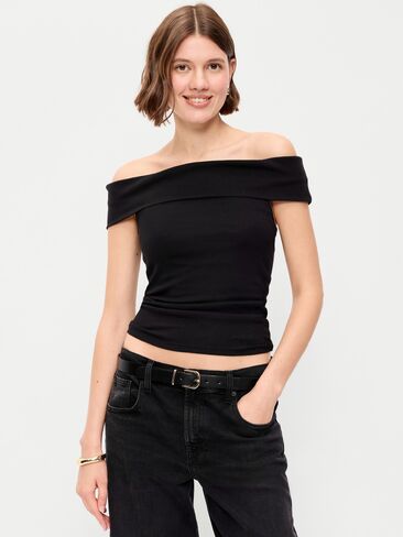 Old Navy Off-The-Shoulder Fitted Top - Black Jack in Kuwait