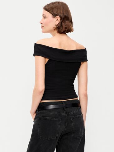Old Navy Off-The-Shoulder Fitted Top - Black Jack in Kuwait