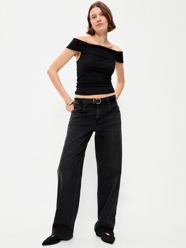 Old Navy Off-The-Shoulder Fitted Top - Black Jack in Kuwait