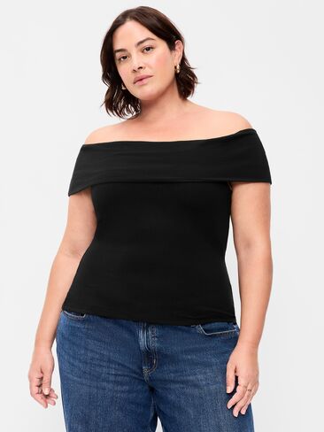 Old Navy Off-The-Shoulder Fitted Top - Black Jack in Kuwait