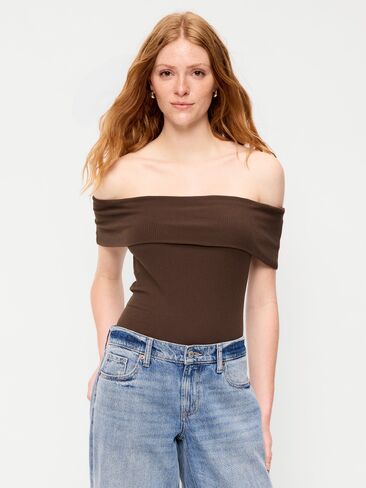 Old Navy Off-The-Shoulder Fitted Top - Earthen in Kuwait