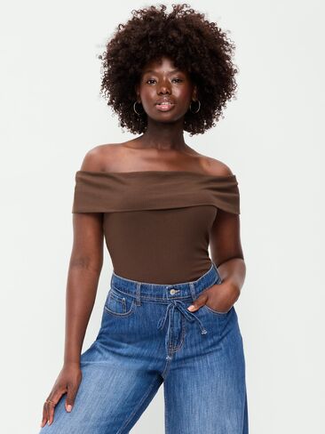 Old Navy Off-The-Shoulder Fitted Top - Earthen in Kuwait