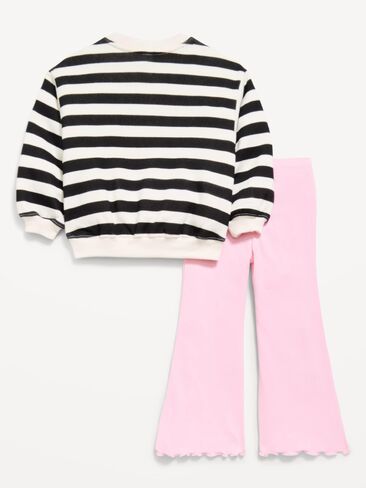 Old Navy Graphic Sweatshirt and Flared Legging Set for Toddler Girls - Black/White Stripe in Kuwait