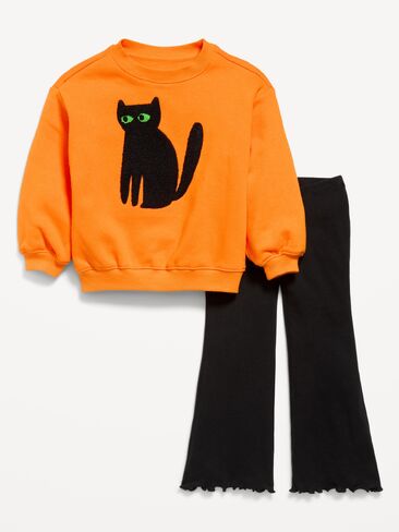 Old Navy Graphic Sweatshirt and Flared Legging Set for Toddler Girls - Enlightened Orange in Kuwait
